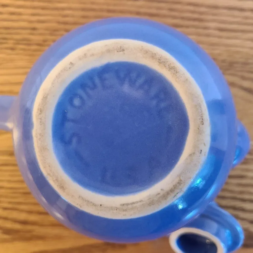 Blue Stoneware Teapot Vintage Made In U.S.A. 2 Cup Capacity